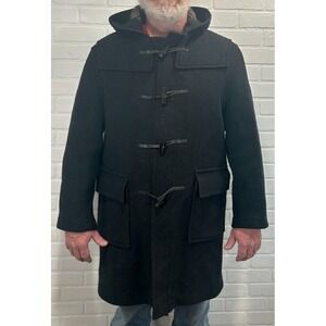 Vintage Men's Black Tibbett Wool Flannel Duffel Coat Horn Toggle Buttons US 42